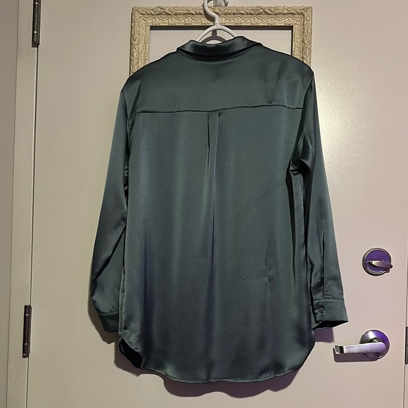 PLEIONE | Anthropologie Dusty Blue Long Sleeve Polo Satin Blouse - Picture 10 of 13